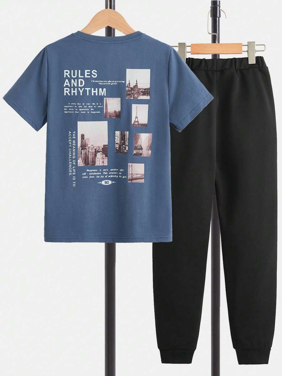 SHEIN Bộ hai mảnh Trai Dây kéo Túi Đồ họa Slogan Giải trí - Nhiều màu - Xem 1