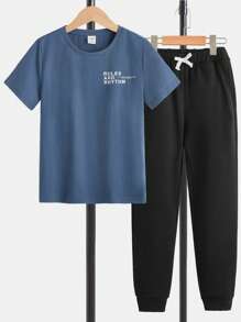 SHEIN Bộ hai mảnh Trai Dây kéo Túi Đồ họa Slogan Giải trí - Nhiều màu - Xem 2