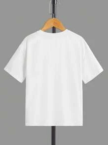 SHEIN Boys Slogan & Palm Tree Print Tee & Drawstring Waist Shorts - Red - View 3