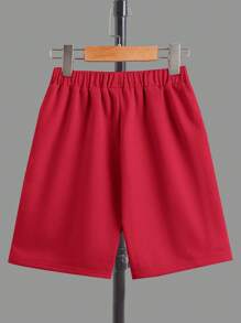 SHEIN Boys Slogan & Palm Tree Print Tee & Drawstring Waist Shorts - Red - View 4