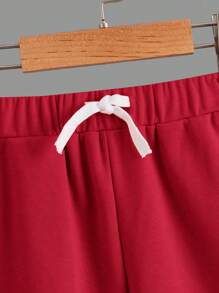 SHEIN Boys Slogan & Palm Tree Print Tee & Drawstring Waist Shorts - Red - View 6