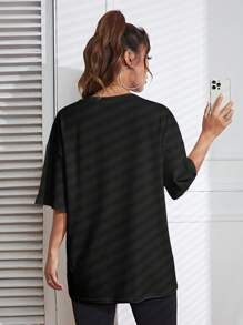 SHEIN EZwear 汽車和字母圖案落肩T恤 - 黑色 - 查看 2