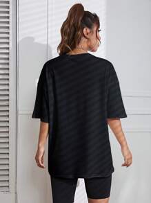 SHEIN EZwear 汽車和字母圖案落肩T恤 - 黑色 - 查看 3