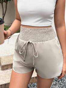 SHEIN 孕婦前繫帶短褲 - 卡其色 - 查看 1