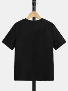 SHEIN Chicos Shorts con camiseta con estampado de letra - Negro - Ver 5