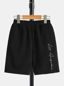 SHEIN Chicos Shorts con camiseta con estampado de letra - Negro - Ver 7
