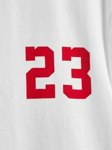 SHEIN 男孩字母圖案拼接邊T恤和腰部抽繩短褲 - 紅色 - 查看 8