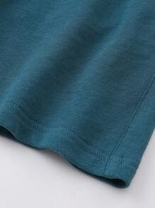 SHEIN Boys 100% Cotton Solid Drawstring Waist Shorts - Dusty Blue - View 7