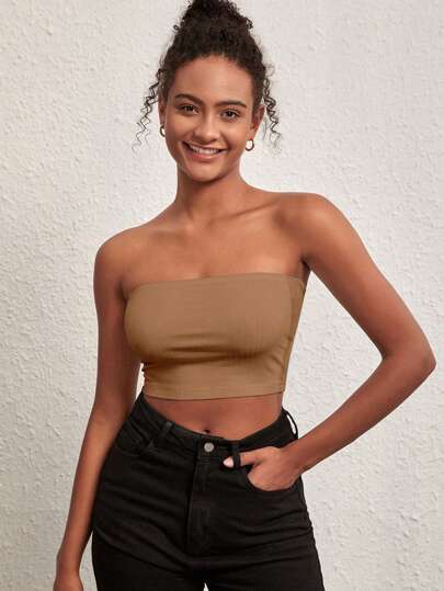 SHEIN BASICS 素色短款抹胸上衣