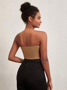 SHEIN BASICS 素色短款抹胸上衣 - 咖啡棕 - 查看 2