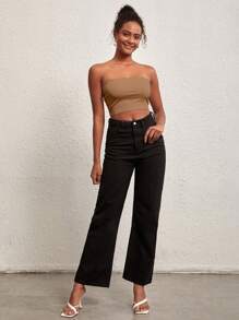 SHEIN BASICS 素色短款抹胸上衣 - 咖啡棕 - 查看 4