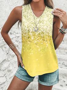 EMERY ROSE 圖案印花背心上衣 - 黃色 - 查看 4