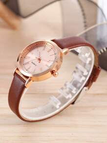 1 Miếng Nâu PU Polyurethane Dây đeo Thời trang Tròn Quay số đồng hồ Quartz , Đối với Cuộc sống hàng ngày - màu nâu - Xem 3