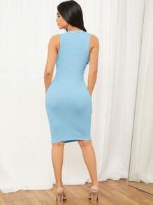 SHEIN SXY 素色條紋針織緊身洋裝 - 淺藍色 - 查看 2