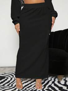 SHEIN SXY 素色翻蓋口袋魚尾短裙 - 黑色 - 查看 4