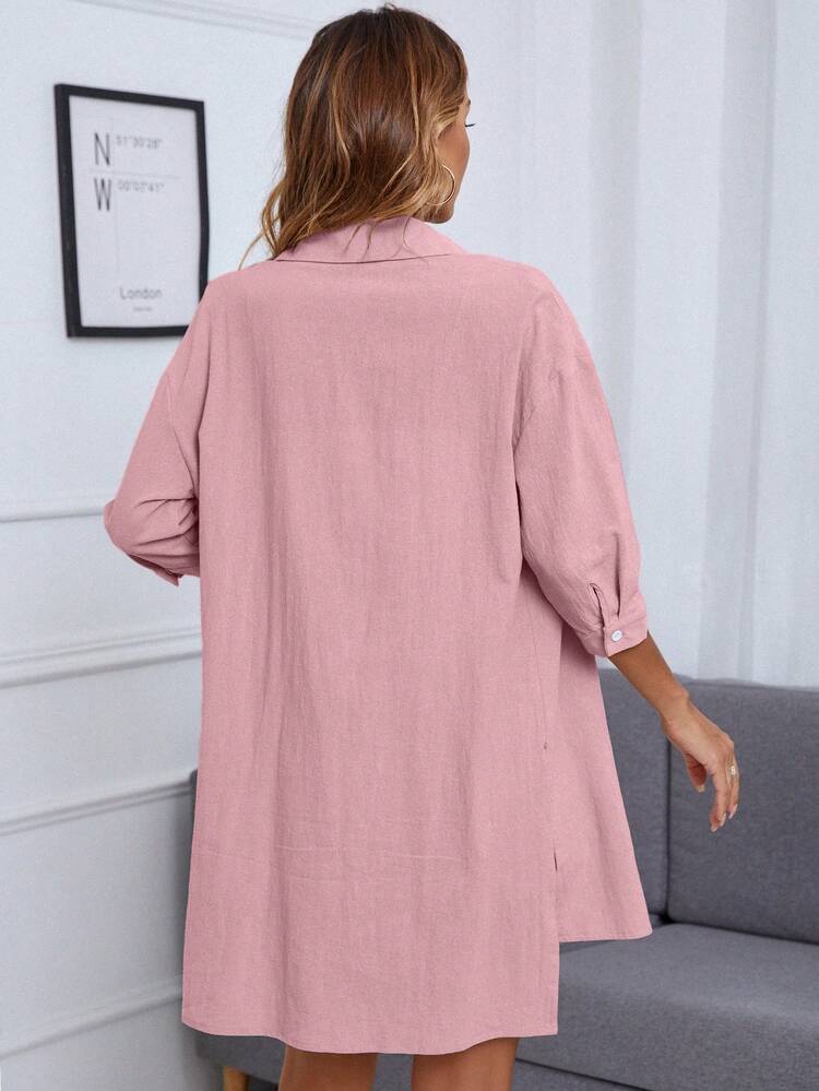 INAWLY Bộ đồ hai mảnh nữ Thắt nút Túi Nút phía trước màu trơn Giải trí - Màu Hồng baby - Xem 2