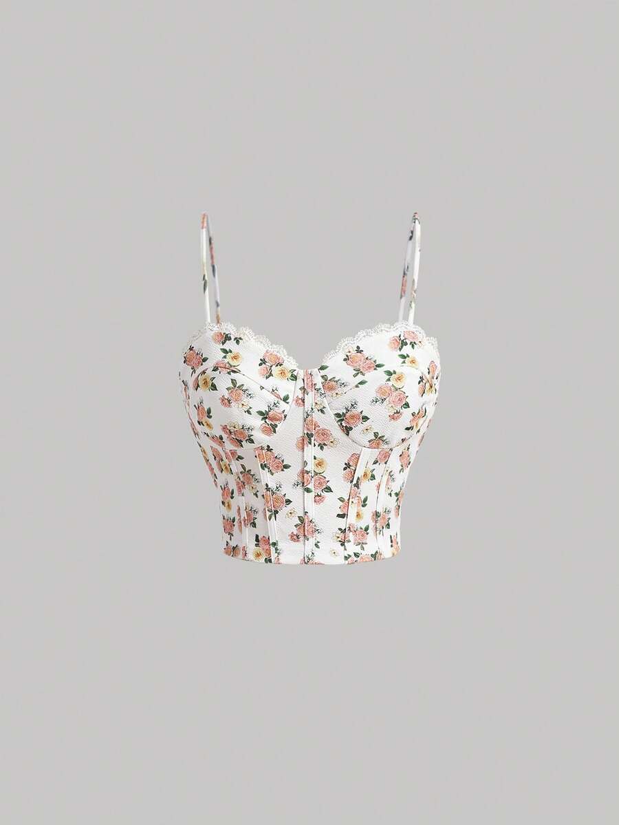 SHEIN MOD 印花蕾絲邊吊帶上衣 - 彩色 - 查看 1