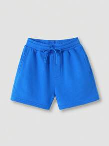 SHEIN Bé trai Quần short Bông 100% Eo dây rút - Màu xanh lam - Xem 7