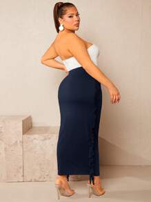 SHEIN SXY 大碼流蘇邊鉛筆裙 - 藏蓝色 - 查看 2