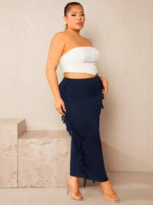 SHEIN SXY 大碼流蘇邊鉛筆裙 - 藏蓝色 - 查看 5