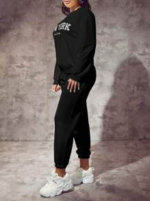 SHEIN SXY 秋冬季字母图案落肩黑色卫衣、长袖上衣 - 黑色 - 查看 6