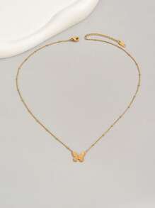 18k Gold Plated 1pc Bow Ring Butterfly Gold Color Stainless Steel Necklace Suitable For Women's Daily Wear And Holiday Gift, Sister Gifts Valentines