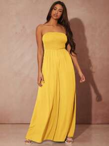 SHEIN SXY Solid Wide Leg Tube Jumpsuit - Yellow - View 1