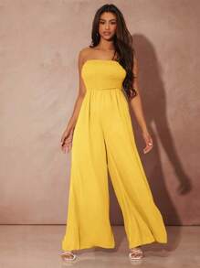 SHEIN SXY Solid Wide Leg Tube Jumpsuit - Yellow - View 3