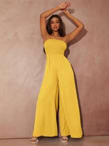 SHEIN SXY Solid Wide Leg Tube Jumpsuit - Yellow - View 4