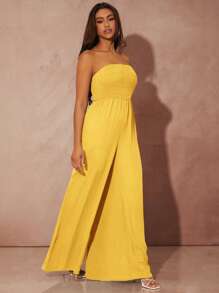 SHEIN SXY Solid Wide Leg Tube Jumpsuit - Yellow - View 5