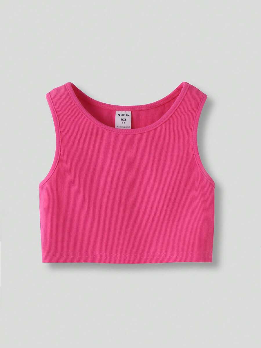 SHEIN Toddler Girls Solid Crop Tank Top - Pink - View 1