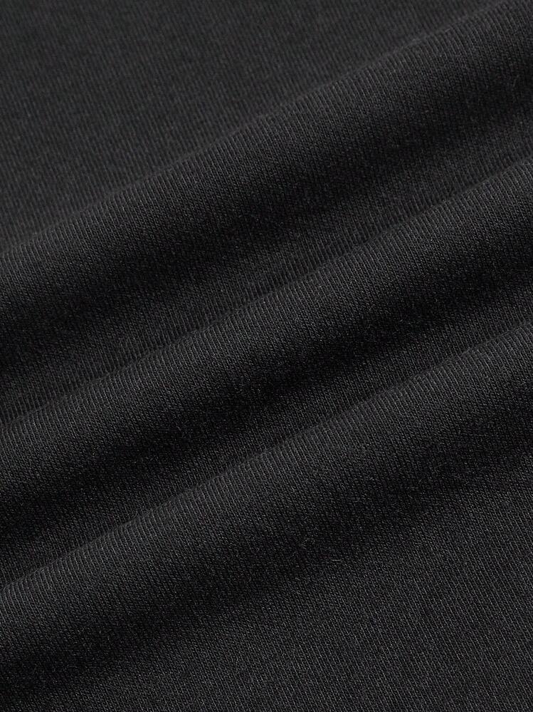 SHEIN EZwear Camiseta de mujer de manga corta, ajustada, con cuello redondo y estampado de letra, apropiada para el verano - Negro - Añade 5