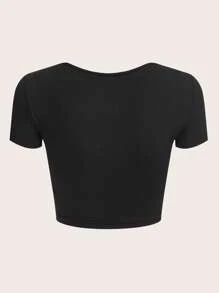 SHEIN ICON Butterfly Print Hook And Eye Crop Tee - Multicolor - View 3