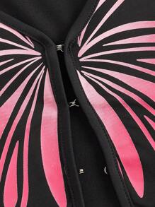 SHEIN ICON Butterfly Print Hook And Eye Crop Tee - Multicolor - View 6