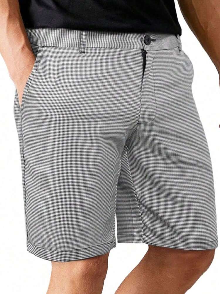 Manfinity Mode 男士千鳥格印花斜口袋短褲 - 灰色 - 查看 1