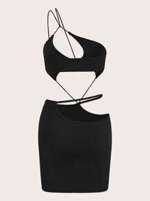 SHEIN ICON Đầm Bất đối xứng Cắt ra màu trơn Gợi cảm - màu đen - Xem 3