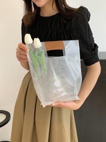 Bolso clutch mini sin cierre doble asa PVC transparente - Blanco - Ver 1