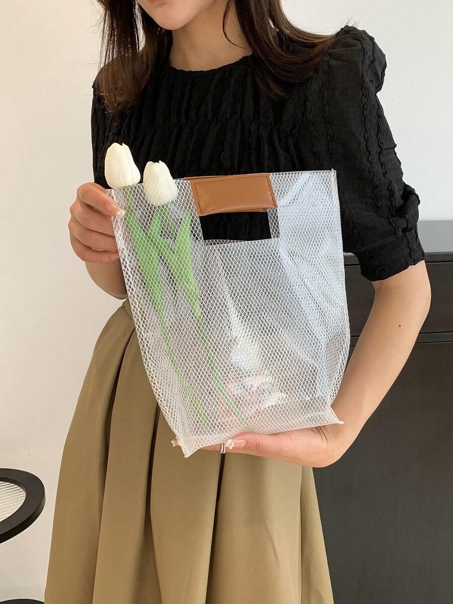 Bolso clutch mini sin cierre doble asa PVC transparente - Blanco - Ver 1