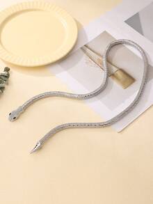 1 collar de decoración de serpiente de diamantes de imitación a la moda para mujer para fiesta para decoración diaria - Plateado - Ver 3