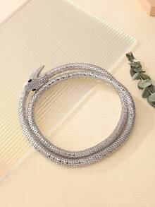 1 collar de decoración de serpiente de diamantes de imitación a la moda para mujer para fiesta para decoración diaria - Plateado - Ver 6