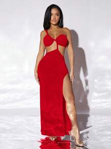 SHEIN SXY One Shoulder Cut Out Split Thigh Dress