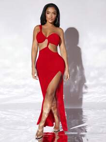 SHEIN SXY One Shoulder Cut Out Split Thigh Dress