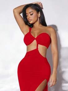 SHEIN SXY One Shoulder Cut Out Split Thigh Dress