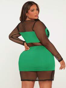 SHEIN SXY Plus Letter Graphic Fishnet Insert Bodycon Dress - Green - View 2