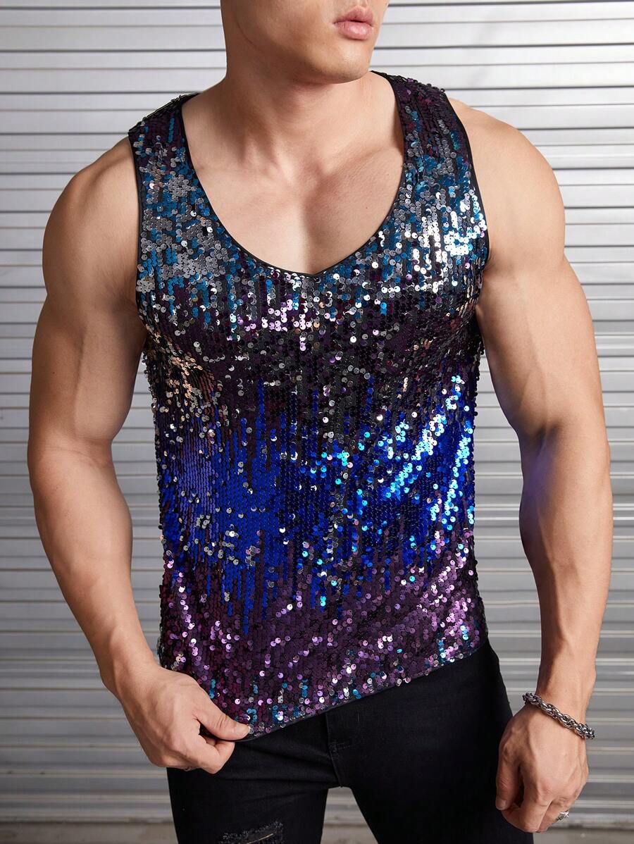 FeverCity Men Sequin Tank Top - Multicolor - View 1