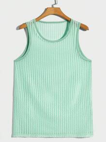 FeverCity Men Solid Open Knit Tank Top - Mint Green - View 1