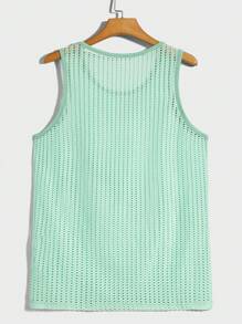 FeverCity Men Solid Open Knit Tank Top - Mint Green - View 2