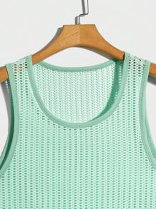 FeverCity Men Solid Open Knit Tank Top - Mint Green - View 3