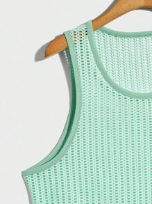 FeverCity Men Solid Open Knit Tank Top - Mint Green - View 4