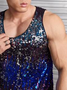 FeverCity Men Sequin Tank Top - Multicolor - View 4